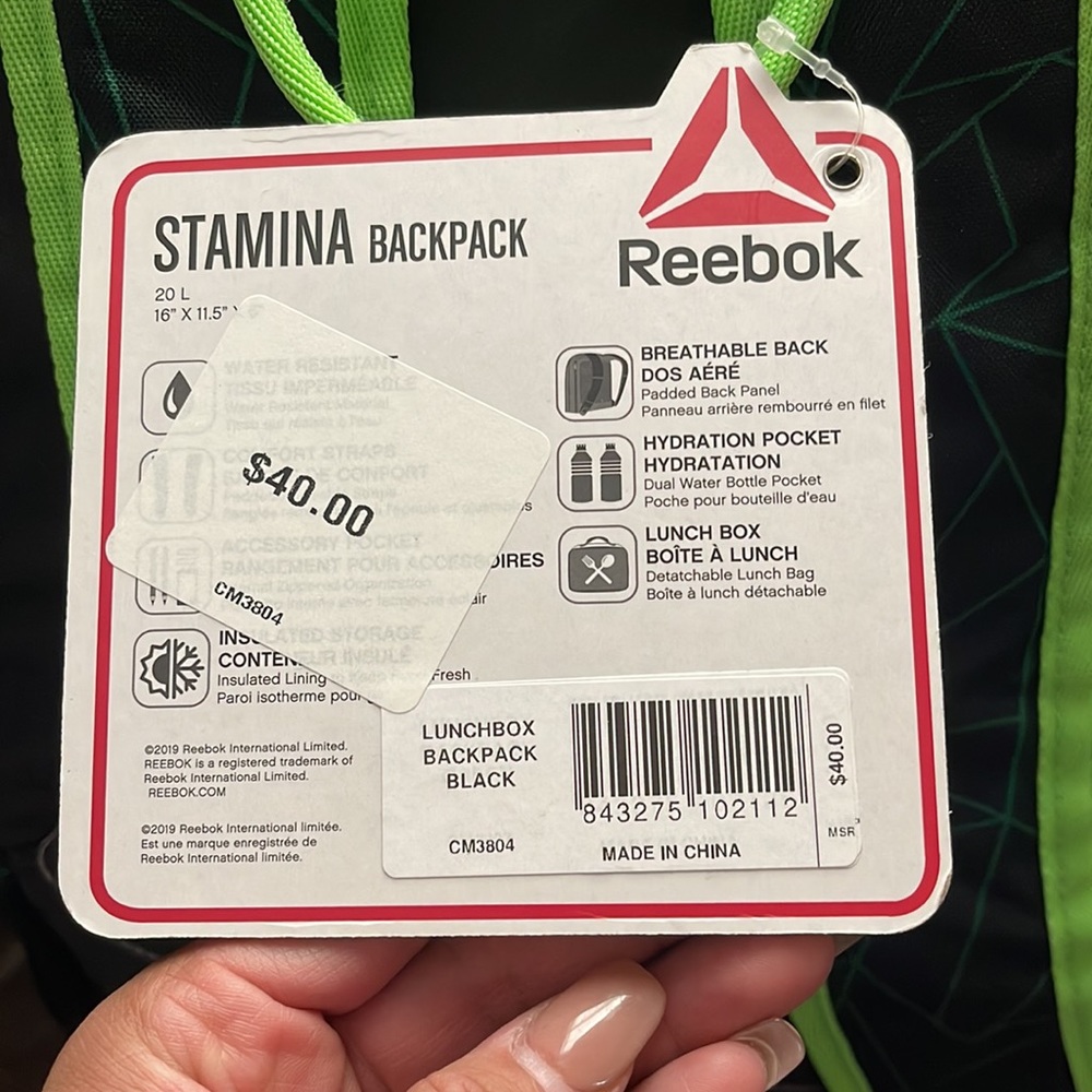 Reebok Stamina Backpack with detachable lunch Bag New - Picture 4 of 13